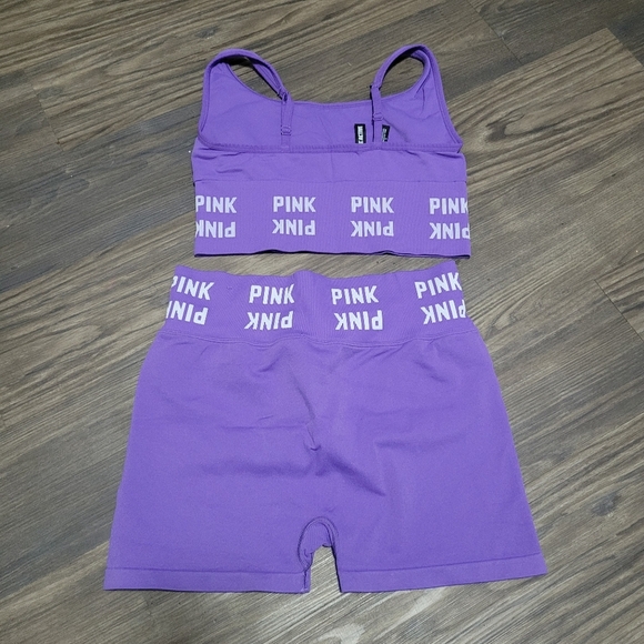 PINK Victoria’s Secret Set High Rise Biker Shorts Sports Bra L Purple Passion - Picture 5 of 8